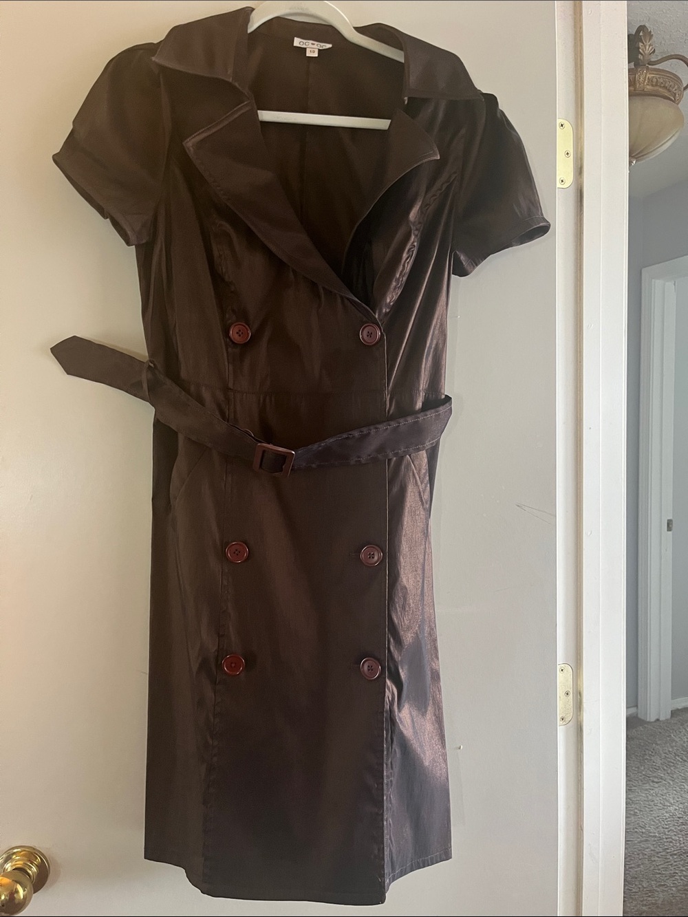 Double-Breasted Brown Midi Dress with Belted Waist